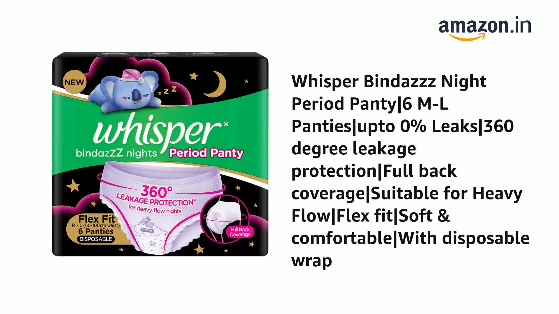 Whisper Bindazzz Night Period Panty, 6 M-L Panties