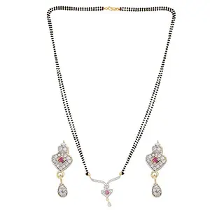 Designer High Quality Gold Plated American Diamond Mangalsutra Pendant With Double String Chain With Earrings For Women