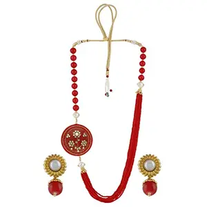 Designer Handmade Red Kundan Work and Beads Necklace with Earings for Girls and Women
