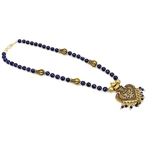 Oxidized Golden Pendant Blue Onyx Stone Necklace for Women