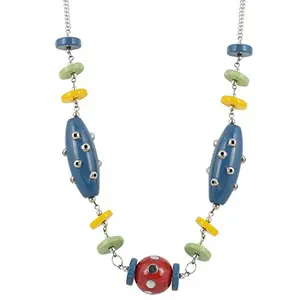 Designer Metal and Wooden Acrylic Tibetan Beads Necklace for Women and Girls GCN884
