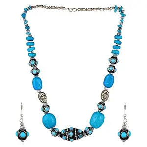 German Sterling-Silver with Turquoise Aquamarine Greenish Stones Necklace with Earrings for Women