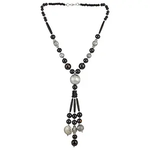 Brown Acrylic Wooden and Metal Beads Necklace for Women