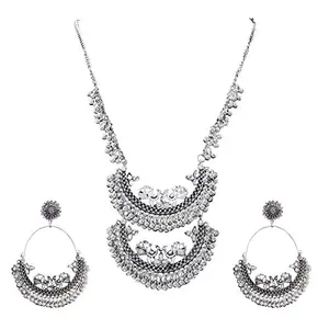 German Silver and Necklace Earrings Set for Women & Girls (Oxidised Silver)