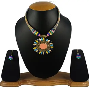 Multi Color Designer Tibetan Style Necklace with Earrings for Women and Girls
