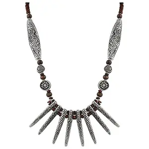 Designer High Finished Wooden Beads Oxidized Silver Necklace Set for Women