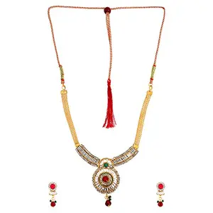 Traditional Designer Gold Plated Kundan Necklace Set with Earrings for Women and Girls