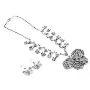 Designer Oxidized Butterfly Design German Silver Necklace Set for Women