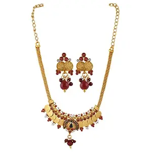 Traditional Temple Coin Gold Plated Necklace Set for Women