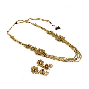Gold Plated Multi-Strand Necklace with Earrings Set for Women