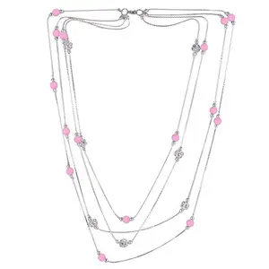 Multi Layer Pink and Silver Beads Necklace for Girls