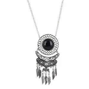 Designer Handmade Black Beads Silver Necklace for Women and Girls