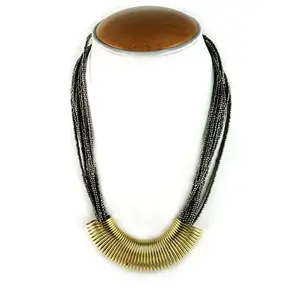 Designer Oxidized Silver Necklace with Golden Pendant for Women and Girls