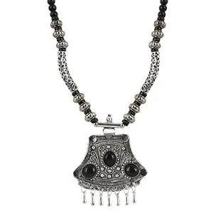 Tibetam Silver and Black Acrylic Beads Necklace for Women