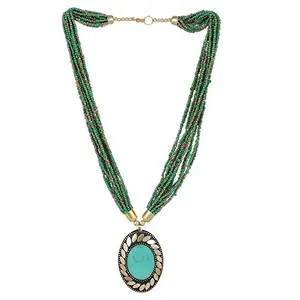 Green Color Beads Designer Tibetan Style Necklace for Women and Girls