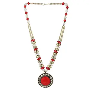 Golden and Red Color Designer Tibetan Style Beads Necklace for Women and Girls