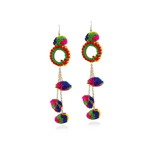 Designer Hook Dangle Tassel Long Funky Earrings with Pompoms for Girls