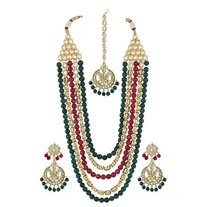 Traditional Designer Gold Plated Kundan Necklace Set with Chand Bali Earrings for Women and Girls
