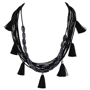 Designer Black Tassels and Beads Necklace for Women