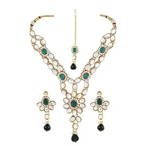 Designer Gold Plated Green Kundan Necklace for Women