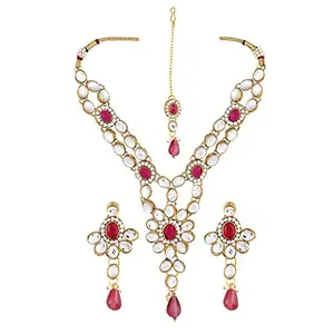 18K Gold Plated Traditional Kundan Necklace with Earring Jewellery Set for Women Girls