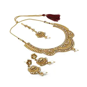 Gold Plated Necklace Set with Earrings and Maang Tikka for Women