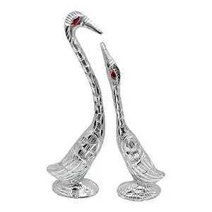 White Metal Silver Plated Pair of Swan Statue (H-19 cm)