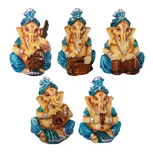 Combo Musical God Shri Ganesh Statue Lord Ganesha Idol Bhagwan Ganpati Handicraft Decorative Spiritual Puja Vastu Showpiece Figurine -5 Pieces