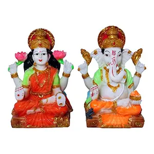 Marble Look Lord Laxmi Ganesha Statue Hindu Goddess Laxmi And God Ganesh Handicraft Idol Diwali Decorative Spiritual Puja Vastu Showpiece Figurine - Religious Pooja Gift item & Murti for Mandir / Temple / Home Decor / office