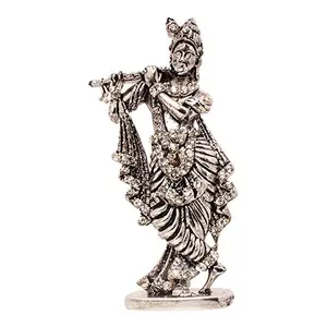 Brass Silver Plated with Stones Hindu God Shri Krishan Car Dashboard Statue