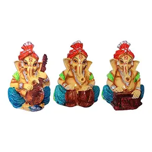 3 Pcs Combo Musical God Shri Ganesh statue lord Ganesha idol Bhagwan Ganpati Handicraft Decorative Spiritual Puja vastu showpiece Figurine - Religious Pooja Gift item & Murti for Mandir / Temple / Home Decor / office