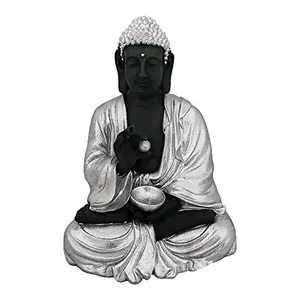 Silver Finish Meditating Lord Buddha Handicraft Decorative Vastu Showpiece for Mandir/Home Decor