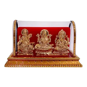 AcrylicLord Ganesh Maa Lakshmi & Sarawathi Divine Idols for Home and Office (Gold)