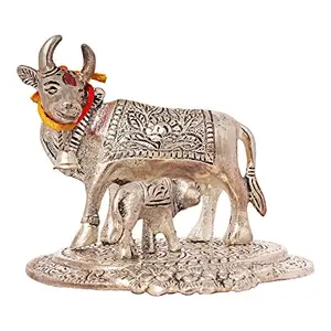 Kamdhenu Cow and Calf Pooja Mandir Idol - Home Decor Gift Statue(H-10 cm)