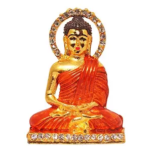 Brass 24 K Gold Plated with Stones Lord Buddha Meditating Handicraft Statue Show Piece (Orange)