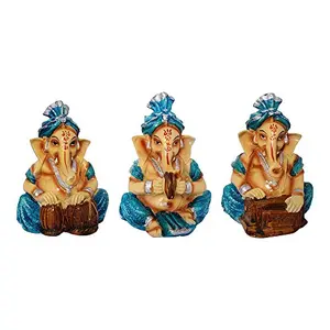 3 Pcs Combo Musical God Shri Ganesh statue lord Ganesha idol Bhagwan Ganpati Handicraft Decorative Spiritual Puja vastu showpiece Figurine - Religious Pooja Gift item & Murti for Mandir / Temple / Home Decor / office