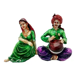 Multicolour Pair of Rajasthani Handicrafts Showpiece Rajasthan Cultural Love Couple decorative Craft Figurine Home Interior Decor Items / Table Decoration Idol - Gift Item for Wedding / Anniversary/ Marriage/ Engagement / Valentine