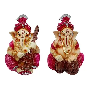 Combo of Handicraft Musical God Shri Ganesh Statue (Multicolour) -2 Pieces