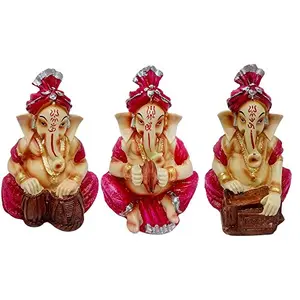 Combo Musical God Shri Ganesh Earthenware Handicraft Statue -3 Pieces