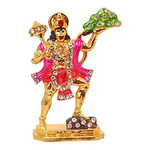 Brass 24 K Gold Plated with Stones Hindu God Hanuman Car Dashboard Idol Lord Mahavir Statue Bajrangbali Handicraft Decorative Spiritual Puja Vastu Showpiece Figurine