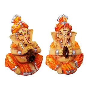 2 Pcs Combo Musical God Shri Ganesh statue lord Ganesha idol Bhagwan Ganpati Handicraft Decorative Spiritual Puja vastu showpiece Figurine - Religious Pooja Gift item & Murti for Mandir / Temple / Home Decor / office