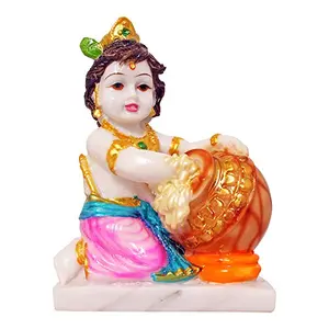 Marble look Earthenware Hindu God Shri Krishna Handicraft Statue Figurine (Multicolour)