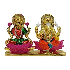 Brass 24 K Gold Plated with Stones Lord Laxmi Ganesha Statue Standard Multicolour