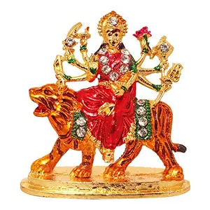 Brass 24 K Gold Plated with Stones Hindu Goddess Durga Devi Handicraft Statue