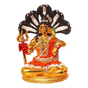 Brass 24 K Gold Plated with Stones Hindu God Shiv Car Dashboard Idol Lord Shiva Handicraft Statue Bhole Baba/Mahadev Decorative Spiritual Puja Vastu Showpiece Figurine