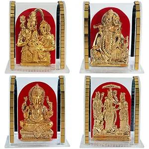 Set of 4 Idol God Ganesha/Radha Krishna/Shiv Parivar/Ramdarbar(H-24 cm)
