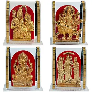 Set of 4 Idol Lord Ramdarbar/God Ganesha/Maa Durga/Shiv Parivar(H-24 cm)