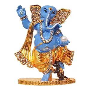 Brass 24 K Gold Plated with Stones Hindu God Shri Ganesh Car Dashboard Statue Showpiece Figurine (Blue Standard Size)