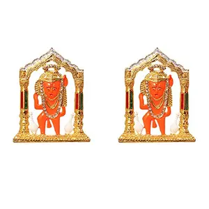 Set of 2 White Metal Silver Plated Hindu God Balaji Hanuman Idol Lord Mahavir Statue Bajrangbali Handicraft Decorative Spiritual Puja Vastu Showpiece Figurine - Religious Pooja Gift Item & Murti for Mandir / Temple / Home / office