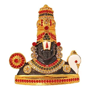 Brass 24 K Gold Plated with Stones Hindu God Tirupati Balaji Lord Venkateswara Idol Figurine for Mandir Temple and Home (Standard)